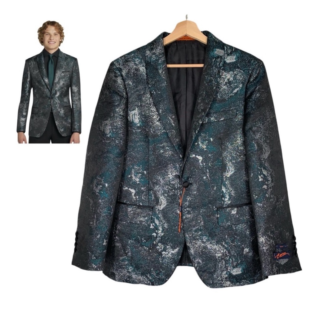 Egara Black & Teal Patterned Sport Coat